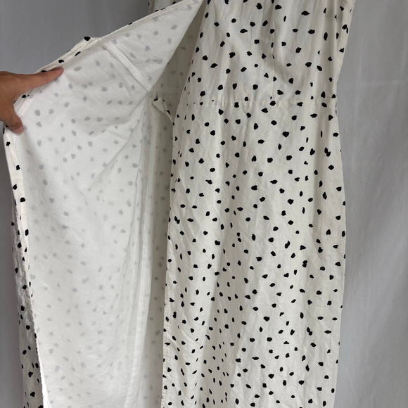 *SOLD E* Banana Republic White Black Polka Dot Linen Wrap Midi Dress Size 4 - Picture 7 of 14